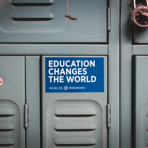 A locker with a sticker on it that says "education changes the world".